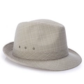 Klassischer Herren-Fedora-Hut aus khakifarbenem Geflecht mit Metallbelüftung - M (56-58cm) / Beige