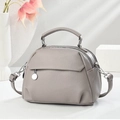 Grey lychee pattern leather Boston bag with silver hardware and shoulder strap - Dark Gray