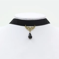 Vintage black velvet choker necklace featuring golden floral charm and black teardrop bead - Palace Style Black Bead (1473)