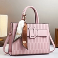 Pink embossed faux leather tote bag with elegant silk scarf and gold buckle detail - 30cmx10cmx23cm / Pink