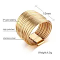Polished IP gold plated multi-layer stainless steel ring with 15mm wide band for women - US Size 6 / R-159 (15mm Wide) / Gold