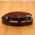Minimalist genuine leather belt for women in dark brown featuring silver metal buckle - 105cm / Brown