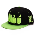 Cappellino snapback nero e verde neon con ricamo 3D Möö e corna da mostro - Adulto 56-60cm / Visiera Verde Fluorescente & Nero