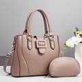Elegant Morandi pink striped tote and pouch set with gold-tone buckle and rivets - Brown