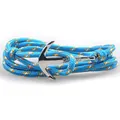 Close-up of sky blue nautical rope bracelet with a polished silver anchor VIKINGS clasp - Blue and Orange