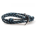 Detail of nautical braided rope bracelet with silver anchor clasp featuring Sonikia engraving - Black and Blue