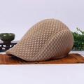 Breathable khaki mesh beret hat for adults with vintage texture and stylish rolled edge - One Size 58cm / Khaki