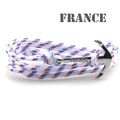 Close-up of silver anchor clasp with Vikings engraving and red white blue woven cord - Red White and Blue