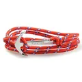 Detail of silver anchor clasp with Vikings engraving on a red nautical braided bracelet - Red