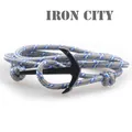 Braided blue and grey nautical anchor bracelet with black metal hook for men - Grey/Blue
