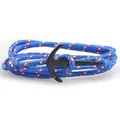 Navy blue braided nautical bracelet with white and red accents and a black metal anchor clasp - Blue Multi-strand