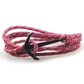 Macro detail of nautical tricolor braided rope bracelet with black anchor metal clasp - Burgundy Mixed