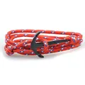 Detail of red nautical braided rope bracelet with black metal anchor clasp hardware - Red/White/Blue Mixed