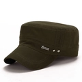 Dark olive green cotton military flat cap with Venture silver metal plate decoration - Adjustable / Army Green
