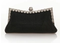Elegante borsa da sera con perline nere, bordo in strass e montatura in metallo argento - Nero