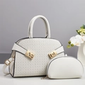Elegante set borsa bianca da donna con trama a rilievo, dettagli oro e tracolla - Bianco Sporco