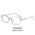 Silver metal fan-shaped sunglasses with geometric lenses and textured bamboo-style temples - Silver Frame Clear White Lens
