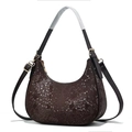 Fashionable dark brown croissant shoulder bag with snake skin pattern and gold hardware - Coffee