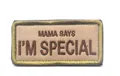 Detail of 9x4cm MAMA SAYS I'M SPECIAL embroidered patch with khaki base and gold border - Embroidered Khaki / 9*4cm