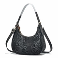 Borsa hobo nera alla moda con motivo a serpente, hardware dorato e doppia tracolla - Nero
