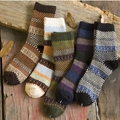 Set of 5 pairs of vintage ethnic style wool blend thick warm socks in various patterns - One Size / Mini Plaid