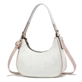 Fashionable textured white hobo bag with pink trim and gold metallic hardware - Off White