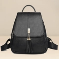Elegant black PU leather backpack for women with gold hardware and stylish tassels - Double Tassel Pendant Style / Black