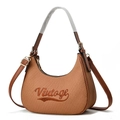 Borsa hobo a mezzaluna intrecciata marrone con ricamo Vintage e dettagli in oro regolabili - Giallo Terra