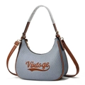 Borsa hobo intrecciata blu con ricamo vintage e tracolla in pelle regolabile - Grigio