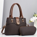 Dark brown textured tote bag with detachable strap and golden teardrop hardware - Coffee
