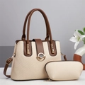 Two-piece set of woven cream shoulder bag with brown leather accents and gold ring buckle - Off-white