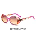 Vintage oval sunglasses with pink tortoiseshell frames and gradient pink lenses C5 - Pink Tortoise Frame Gray Pink Lens