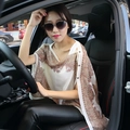 Beige paisley chiffon sun protection shawl with decorative buttons for summer wear - Beige