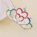 Silver crown hair comb for girls featuring colorful rhinestones and sparkling crystals - Multicolor Style 3