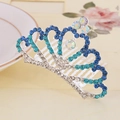 Silver crown hair comb featuring blue and clear rhinestones for girls' hair styling - Blue Style 6