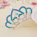 Elegant silver crown hair comb featuring sparkling blue and clear rhinestones for girls - Style 2 Blue