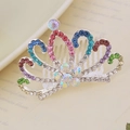 Silver children's crown hair comb featuring colorful rhinestones and vibrant AB crystals - Multicolor Style 4