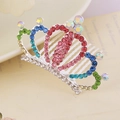 Girl's silver crown hair comb featuring colorful rhinestones and rainbow crystals - Multicolor Style 1