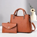 Set di borse da donna marroni con trama geometrica a rilievo e piccola pochette - Giallo Terra
