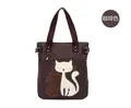 Detail of coffee canvas tote bag with cat embroidery and sparkling beadwork accents - Coffee