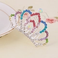 Silver girls tiara hair comb with colorful rhinestones for birthday dance parties - Multicolor Style 7