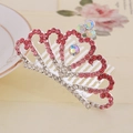 Silver crown hair comb with pink and colorful rhinestones for girls birthday party - Pink Style 6