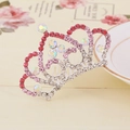 Silver crown hair comb with pink and iridescent rhinestones for girls' birthdays - Style 2 Pink