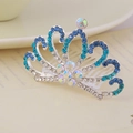 Silver crown hair comb with blue and teal rhinestones for girl hair accessories - Blue Style 4