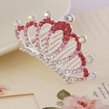 Kids silver crown hair comb with gradient pink rhinestones and colorful AB crystals - Pink Style 8