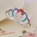 Elegant silver crown hair comb with colorful rhinestones for girls' birthday and dance - Multicolor Style 8