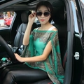 Summer emerald green paisley chiffon shawl poncho with a bohemian shoulder-drop design - Lake Green