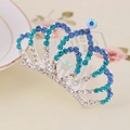 Sparkling silver crown hair comb with white and teal rhinestones for girl hair styling - Blue Style 7