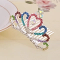 Colorful rhinestone crown hair comb with silver metal frame and iridescent crystals - Multicolor Style 6