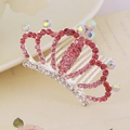 Sparkling pink rhinestone crown hair comb for girls in a polished silver-tone finish - Style 1 Pink